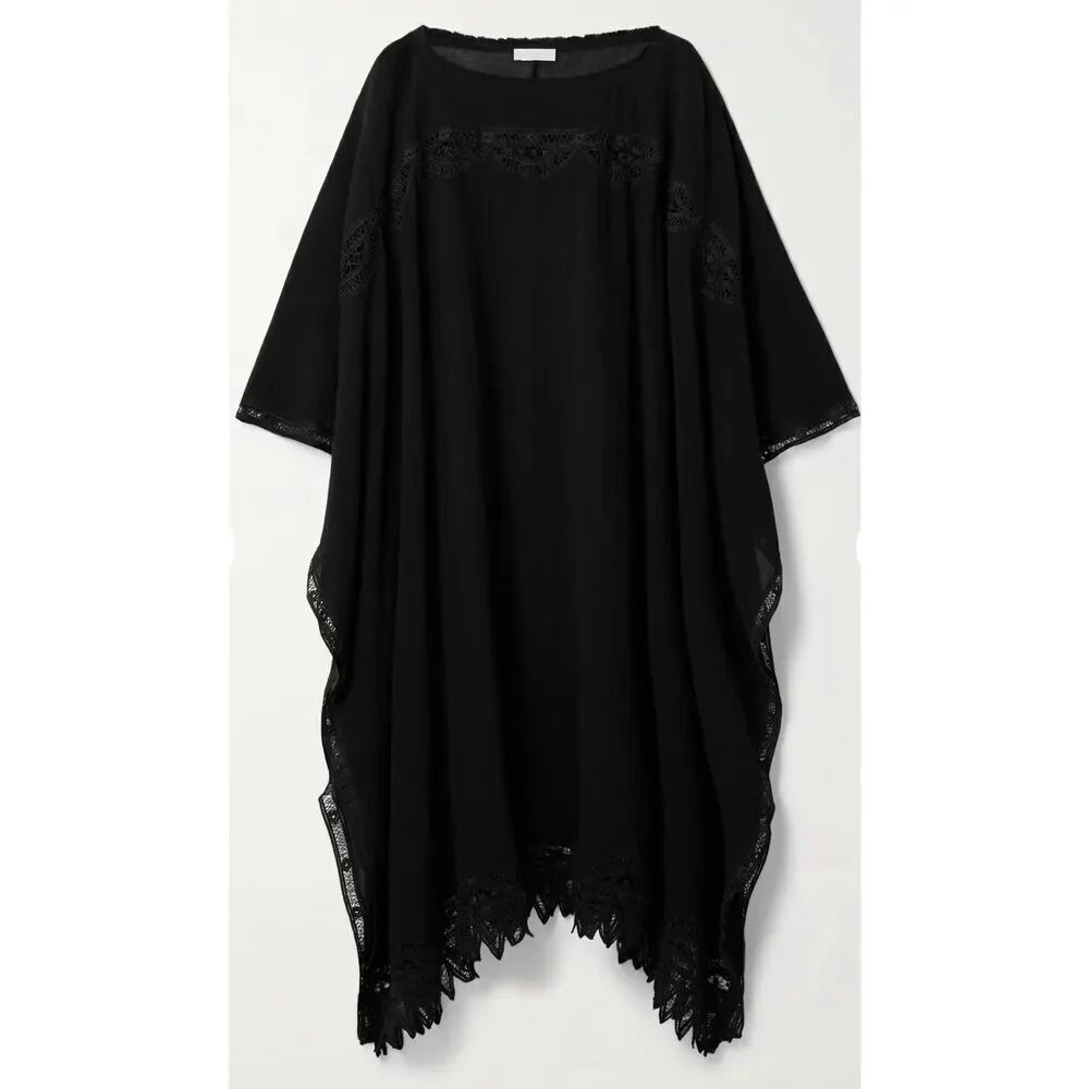 ULLA JOHNSON Jourdana lace-trimmed cotton-gauze coverup NWT M/L